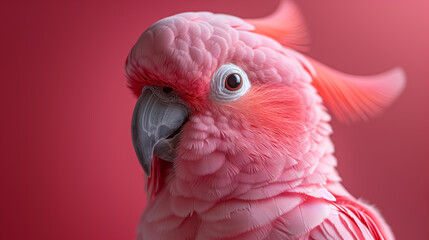 Photo of a pink bird, pink cockatoo, with pink background