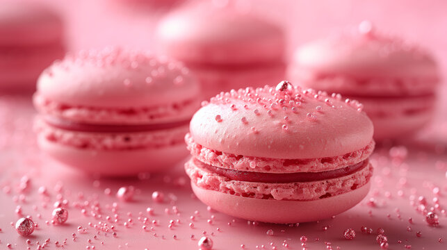 Close up of pink macarons for summer desserts or food blog