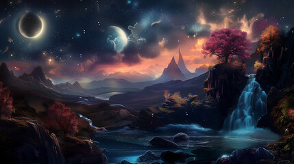landscape with moon and stars