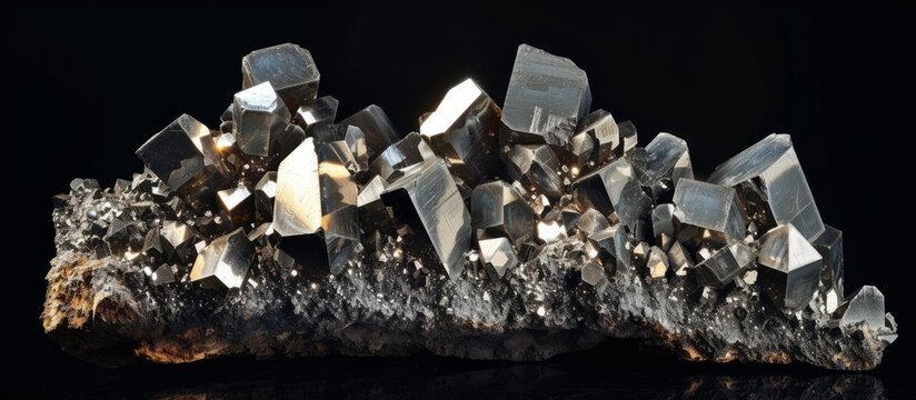 Stunning Ir Pyrites on Black Reflective Surface: A Mesmerizing Display of Ir Pyrites on a Black Reflective Surface