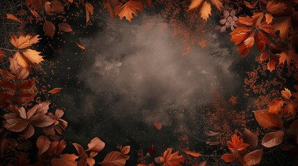 Fundo fotográfico para o outono, com folhas secas e aspecto rústico. - obrazy, fototapety, plakaty