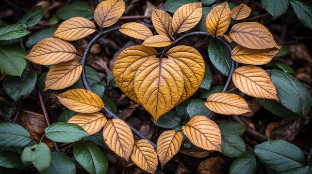 Fundo fotogr&aacute;fico para o outono, com folhas secas formando um cora&ccedil;&atilde;o.