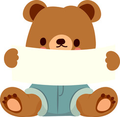 Cute bear saying love to mom and flowers and spring leaves cute hand-drawn illustration