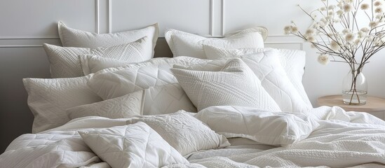 Stunning White Color Scheme in Bedding Setting with Plush Pillows