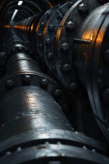 Fototapeta premium Pipeline and pipe rack of petroleum and natural gas transportation pipeline to the industrial refinery, petroleum organization delivering resources production