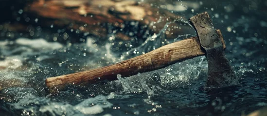 Tuinposter Immerse the ax in water to hinder it from coming loose. © TheWaterMeloonProjec