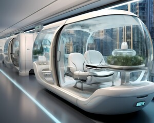  futuristic theme of air rail, medical car, to transport passenger