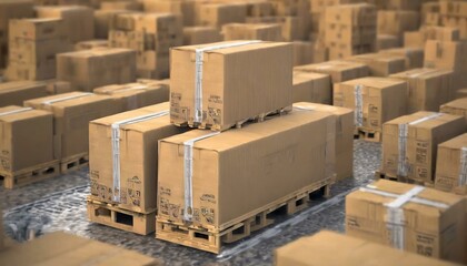 Cargo, delivery and transportation industry concept: stacked cardboard boxes on wooden shipping pallet isolated on white background
