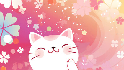Obraz na płótnie Canvas Kawaii cat and flowers