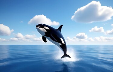Beautiful orca big fish jumping on the beautiful blue sea