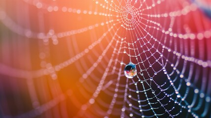 Naklejka premium Early Light Reflecting on Dewy Web