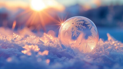 very valuable adobe stock macro photo of a freezing soap bubbles on winter landscape background --ar 16:9 --v 6 Job ID: 346a113f-a78d-4a5b-ae90-3795da3f625e