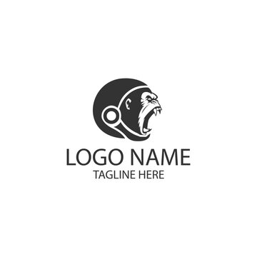 gorilla astronaut helmet logo design vector