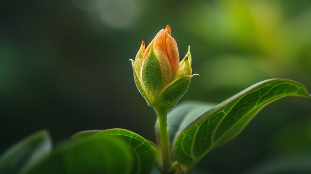 A tender flower bud, the dew on its petals a prelude to the full bloom to come.