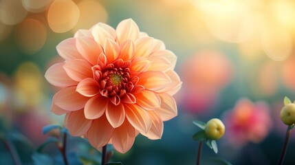 Sunlight kisses the petals of a dahlia, illuminating its ornamental beauty in the garden.