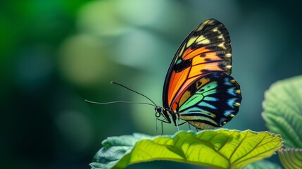 A butterfly's wingspan is showcased in all its glory as it pauses on a colorful flower.