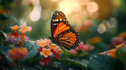 A butterfly's journey through the garden culminates in a pause on the welcoming petals of a flower.