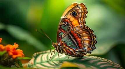 The soft bokeh of a garden backdrop highlights a butterfly's delicate beauty and its floral perch.