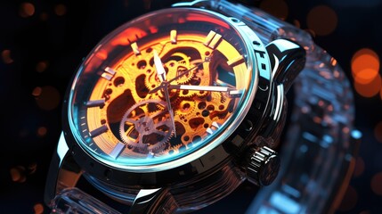 Luminous wristwatch close-up, Hyper Real
