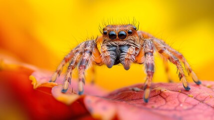A macro view of a jumping spider in its natural environment, highlighting the creature's minute beauty.