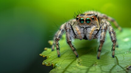 A jumping spider's textured appearance and vibrant colors are the stars of this stunning macro photograph.