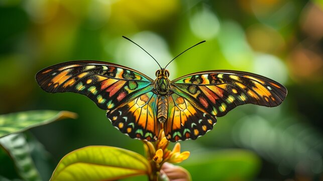 The serene moment of a colorful butterfly perched delicately amidst the greenery of its habitat.
