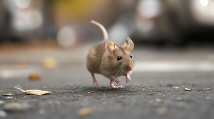 Rat displaying remarkable speed in a daytime street jump.