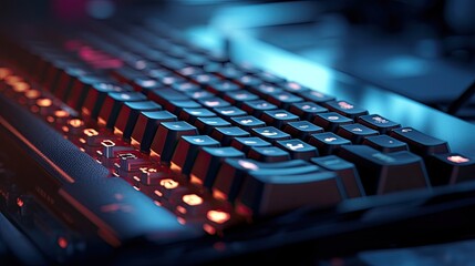 Obraz premium Backlit keyboard close-up, Hyper Real