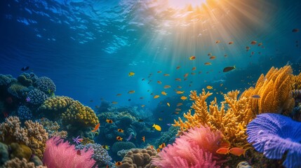 Fototapeta na wymiar Ocean floor teeming with life, showcasing the diversity of coral species.