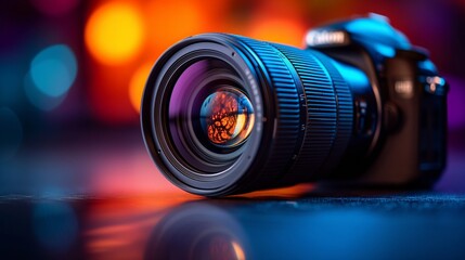 Fototapeta na wymiar Precision optics captured in the detailed glass of a professional camera lens.