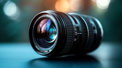Modern camera equipment in focus, with a blurred abstract background.