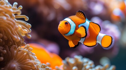 Naklejka na ściany i meble Vibrant clownfish in its natural habitat among the coral reefs.