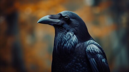 Fototapeta premium Bird of prey in repose, the raven's solitary figure exudes strength and mystique.