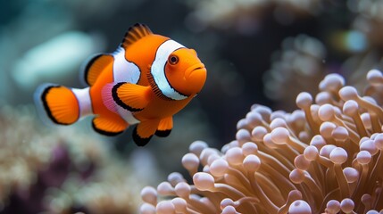 Diving site wonder: clownfish interacting with its protective anemone.