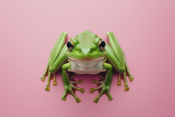 Green frog on the pink background