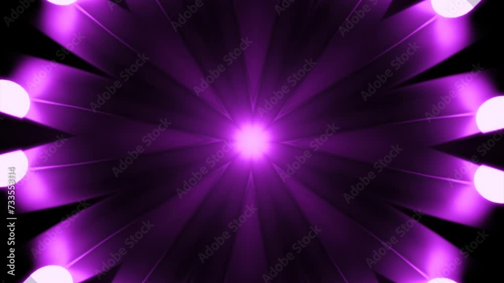 Poster pulsating hypnotic animation in center. design. dark background rays with pulsating luminous pulses.