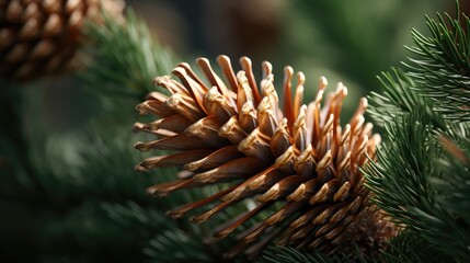 Naklejka na ściany i meble Spiny conifer close-up, Hyper Real