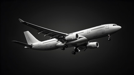 Airplane On Isolated Black Background, Generative Ai