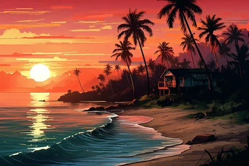 Foto op Plexiglas sunset over the beach © rushay