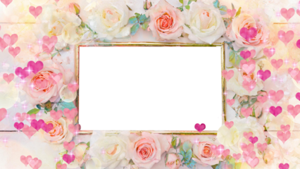 薔薇とハートの四角の金のフォトフレーム:幸せな結婚式をイメージした花嫁のための装飾