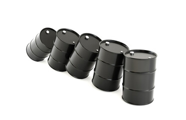 Falling barrels with petroleum isolated on white background. Oil price change concept. 3d-rendering