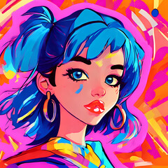 Naklejka premium girl with blue hair colorfull 