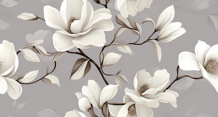 magnolia floral seamless pattern - obrazy, fototapety, plakaty