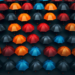 A row of colorful umbrellas in the rain.