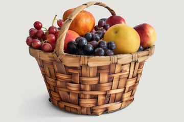 Naklejka na ściany i meble Wooden woven basket with fruits and berries