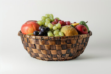Wooden woven basket with fruits and berries