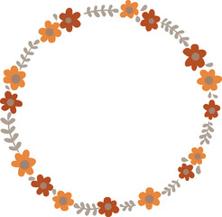Abstract orange and grey fern leaves wreath ornament illustration for decoration on summer and Autumn seasonal event.