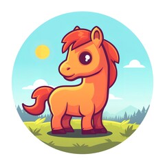 Obraz na płótnie Canvas flat logo of Cute horse cartoon vector icon illustration. animal nature icon concept isolated premium vector 