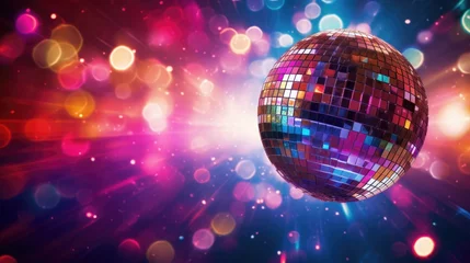 Foto op Plexiglas Disco ball close-up. Luminous reflective ball for entertainment, sparkling effect. A nightclub or a party. © Cherkasova Alie