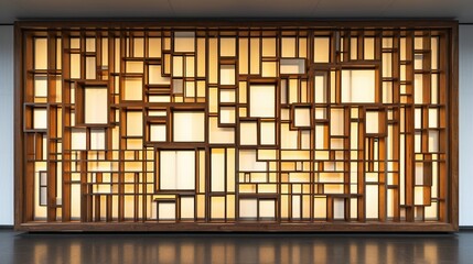 Frame with wooden wall partition.